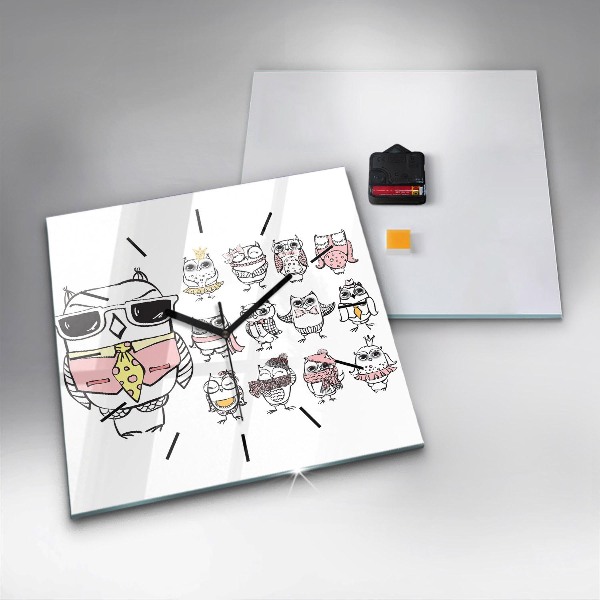 Zegar na ścianę kwadratowy Plakat vintage z sowami