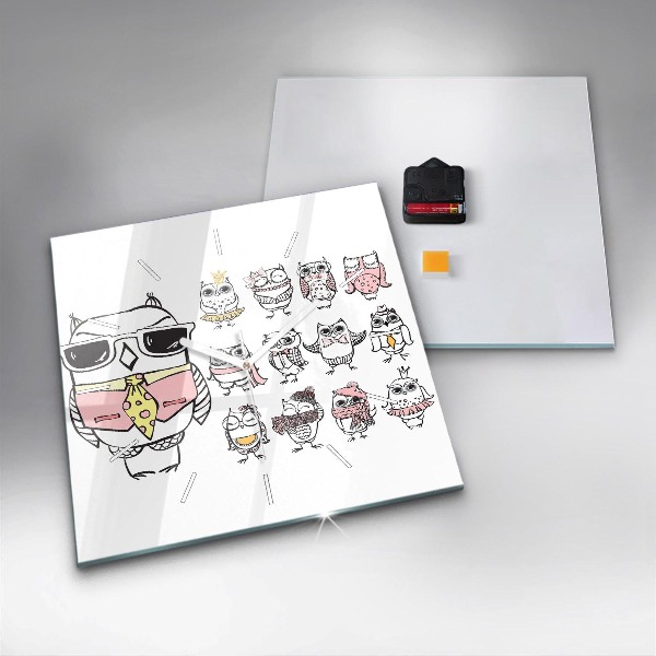 Zegar na ścianę kwadratowy Plakat vintage z sowami