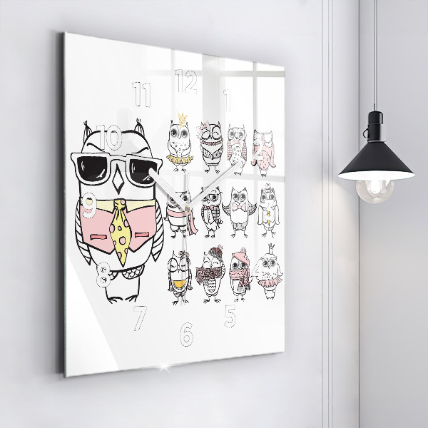 Zegar na ścianę kwadratowy Plakat vintage z sowami