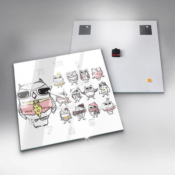 Zegar na ścianę kwadratowy Plakat vintage z sowami