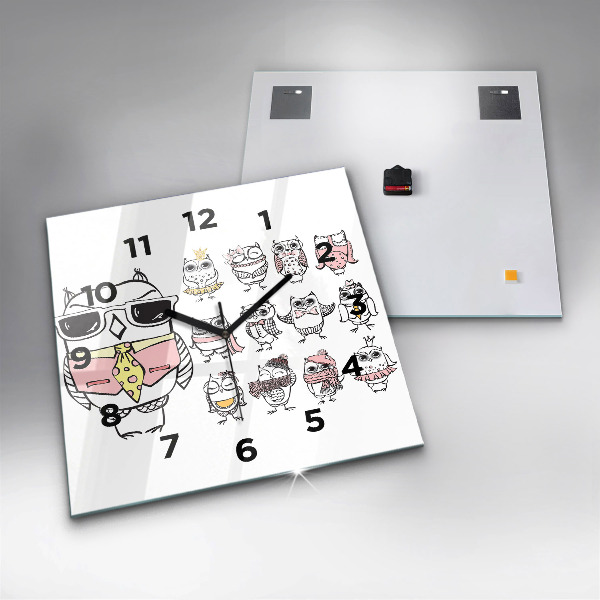 Zegar na ścianę kwadratowy Plakat vintage z sowami