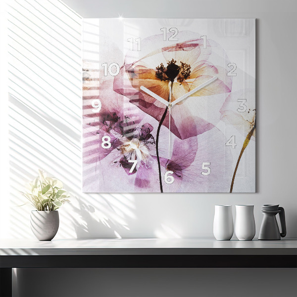 Zegar na ścianę kwadratowy Suche kwiaty maki