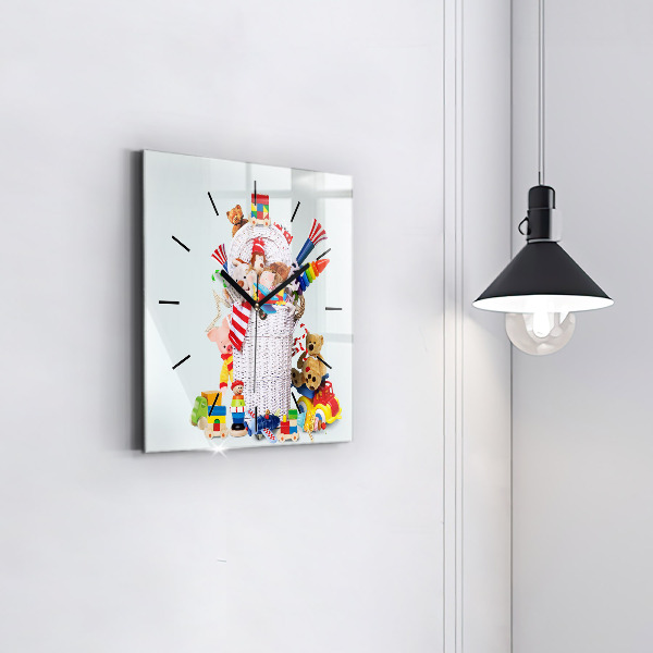 Zegar na ścianę kwadratowy Wiklinowy kosz z zabawkami