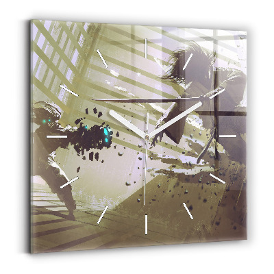 Zegar na ścianę kwadratowy Walka robota i samuraja