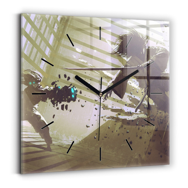 Zegar na ścianę kwadratowy Walka robota i samuraja