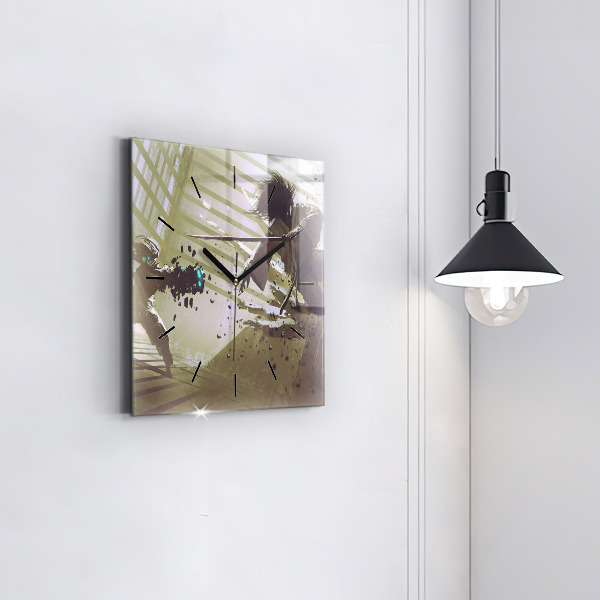 Zegar na ścianę kwadratowy Walka robota i samuraja