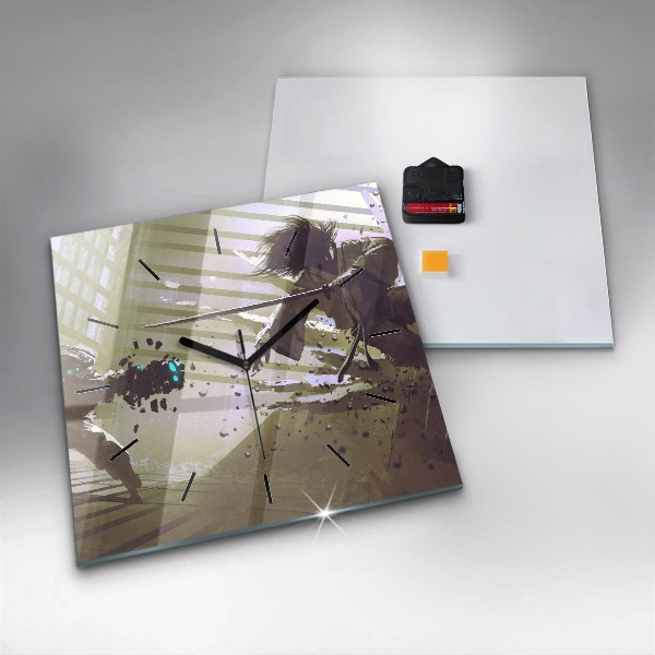 Zegar na ścianę kwadratowy Walka robota i samuraja