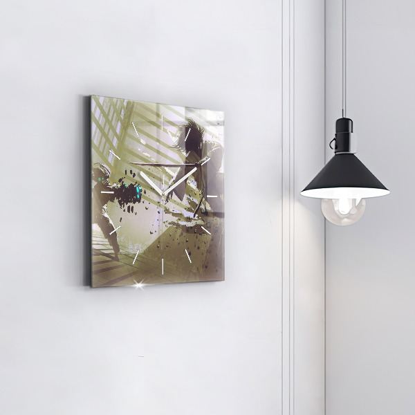 Zegar na ścianę kwadratowy Walka robota i samuraja