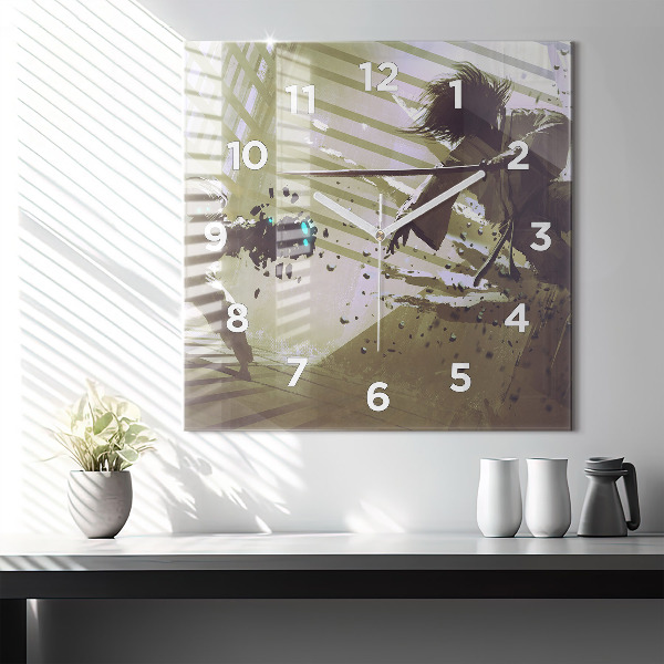 Zegar na ścianę kwadratowy Walka robota i samuraja