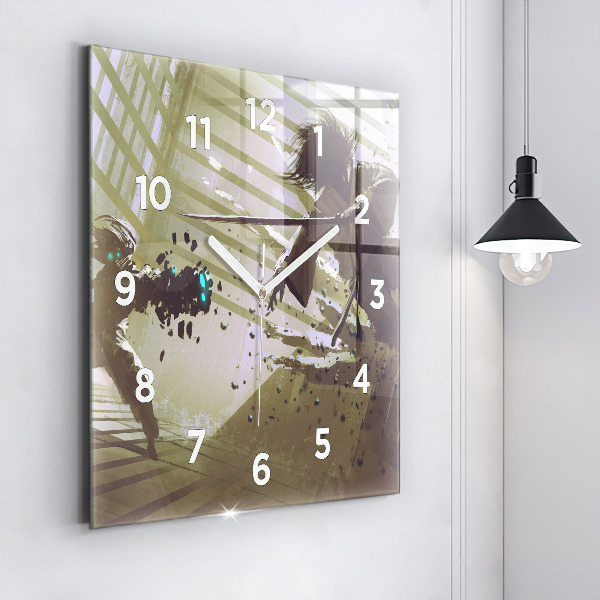 Zegar na ścianę kwadratowy Walka robota i samuraja