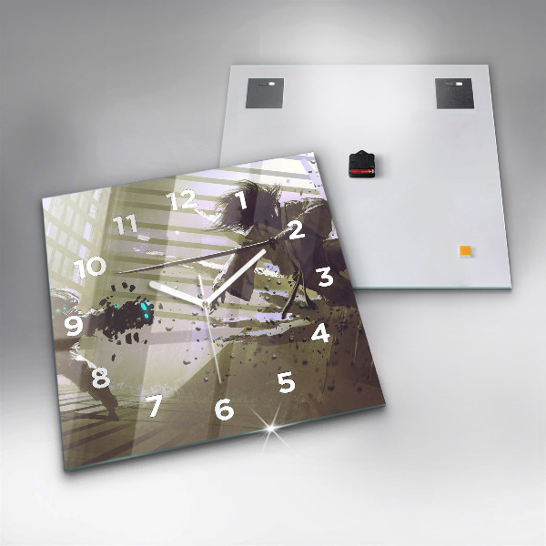 Zegar na ścianę kwadratowy Walka robota i samuraja