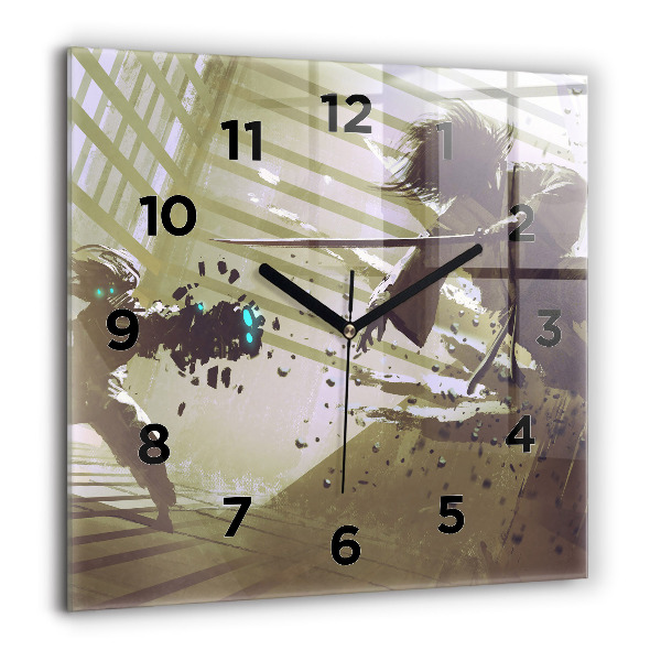 Zegar na ścianę kwadratowy Walka robota i samuraja