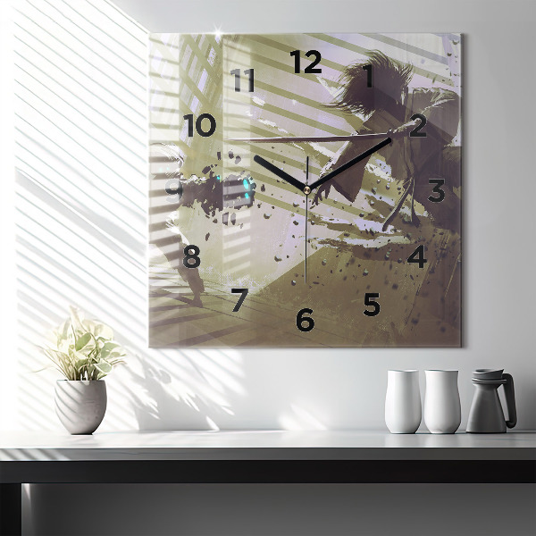 Zegar na ścianę kwadratowy Walka robota i samuraja