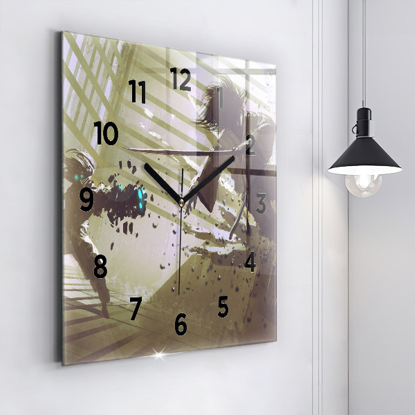 Zegar na ścianę kwadratowy Walka robota i samuraja