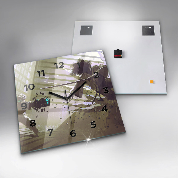 Zegar na ścianę kwadratowy Walka robota i samuraja