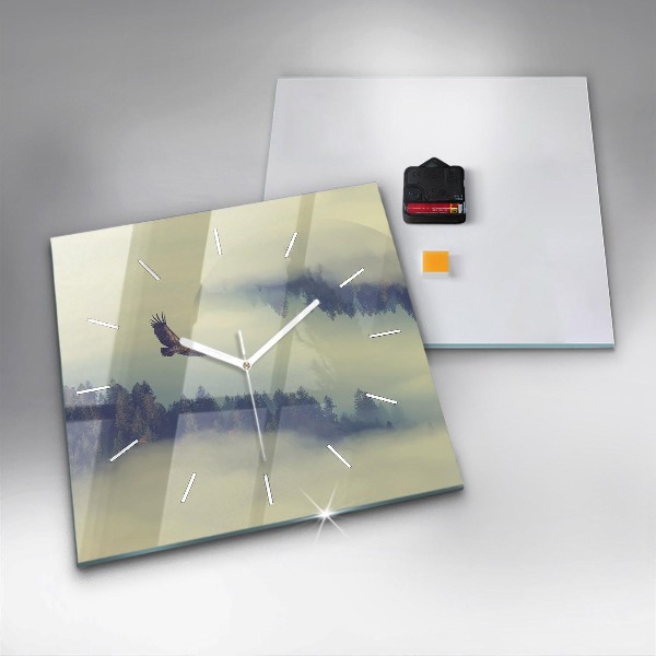 Zegar na ścianę kwadratowy Mglisty las orzeł