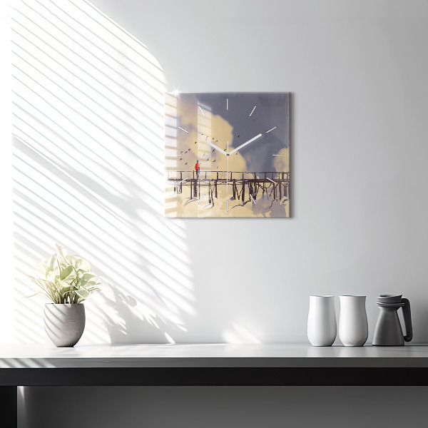 Zegar na ścianę kwadratowy Człowiek na starym moście