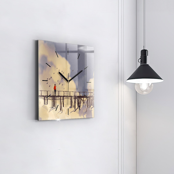 Zegar na ścianę kwadratowy Człowiek na starym moście