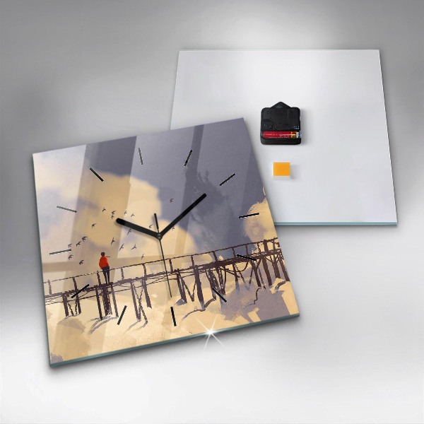 Zegar na ścianę kwadratowy Człowiek na starym moście