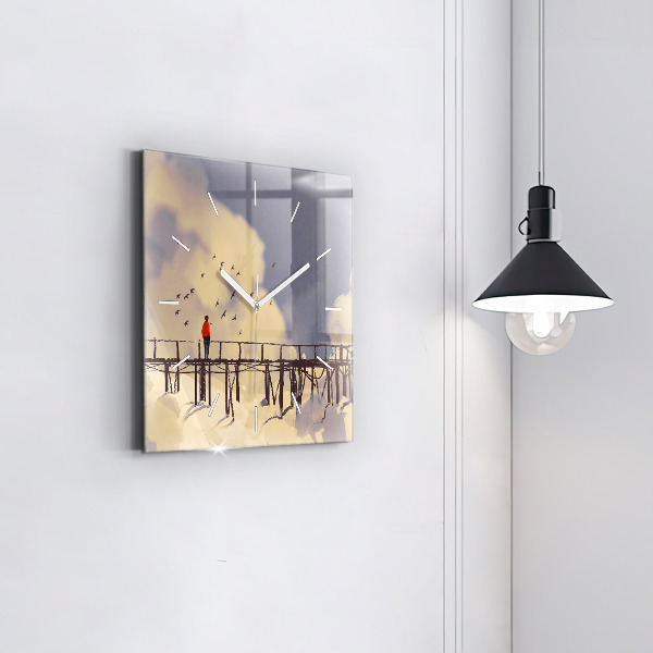 Zegar na ścianę kwadratowy Człowiek na starym moście