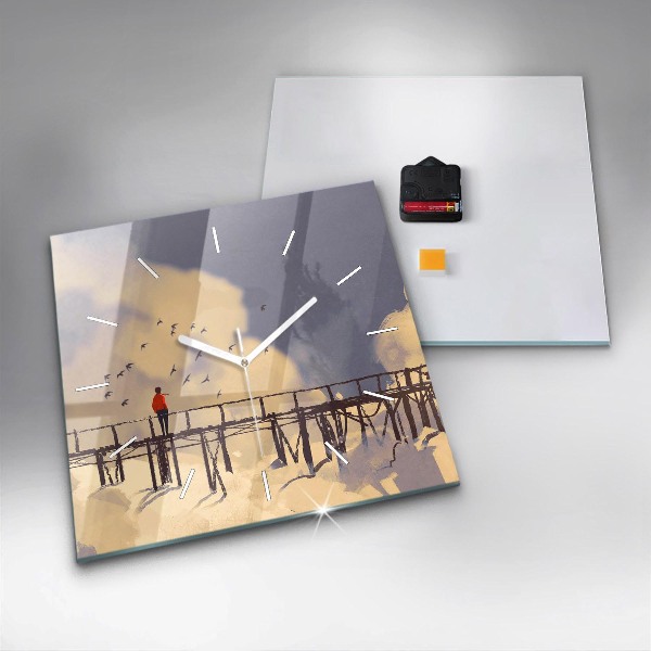 Zegar na ścianę kwadratowy Człowiek na starym moście