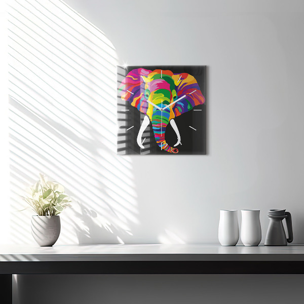Zegar na ścianę kwadratowy Kolorowy słoń