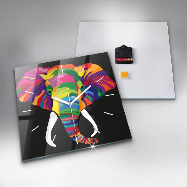 Zegar na ścianę kwadratowy Kolorowy słoń