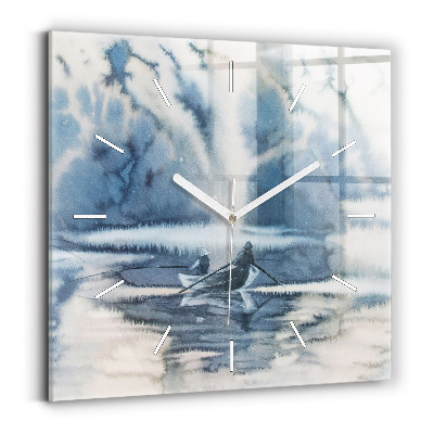 Zegar na ścianę kwadratowy Rybak na jeziorze
