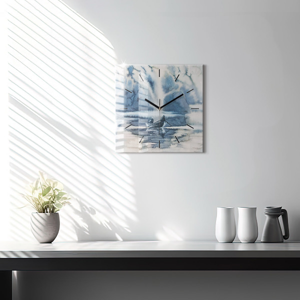 Zegar na ścianę kwadratowy Rybak na jeziorze