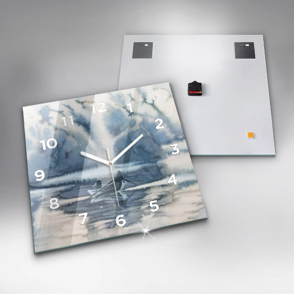 Zegar na ścianę kwadratowy Rybak na jeziorze