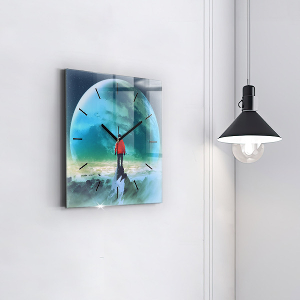 Zegar na ścianę kwadratowy Człowiek na księżycu
