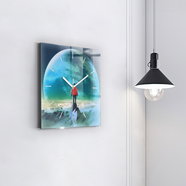 Zegar na ścianę kwadratowy Człowiek na księżycu