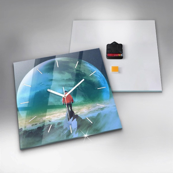 Zegar na ścianę kwadratowy Człowiek na księżycu