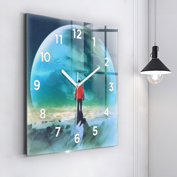Zegar na ścianę kwadratowy Człowiek na księżycu