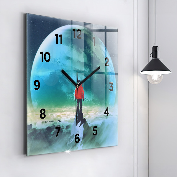 Zegar na ścianę kwadratowy Człowiek na księżycu
