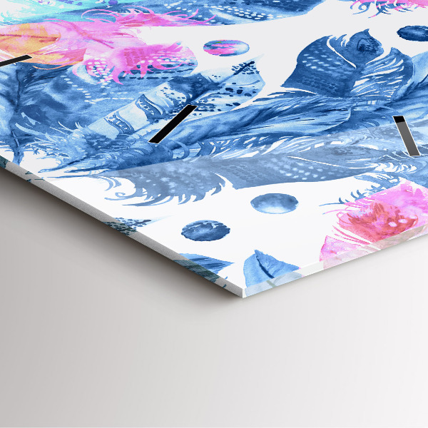 Zegar na ścianę kwadratowy Kolorowe pióra