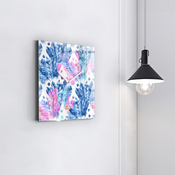 Zegar na ścianę kwadratowy Kolorowe pióra