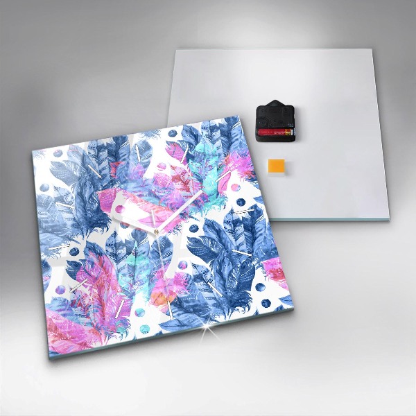 Zegar na ścianę kwadratowy Kolorowe pióra