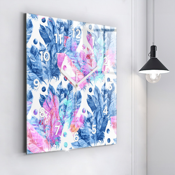 Zegar na ścianę kwadratowy Kolorowe pióra
