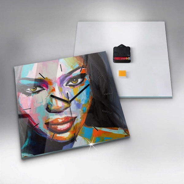 Zegar na ścianę kwadratowy Kolorowa twarz kobiety