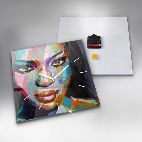 Zegar na ścianę kwadratowy Kolorowa twarz kobiety