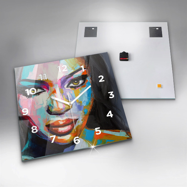 Zegar na ścianę kwadratowy Kolorowa twarz kobiety
