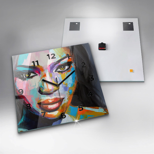 Zegar na ścianę kwadratowy Kolorowa twarz kobiety