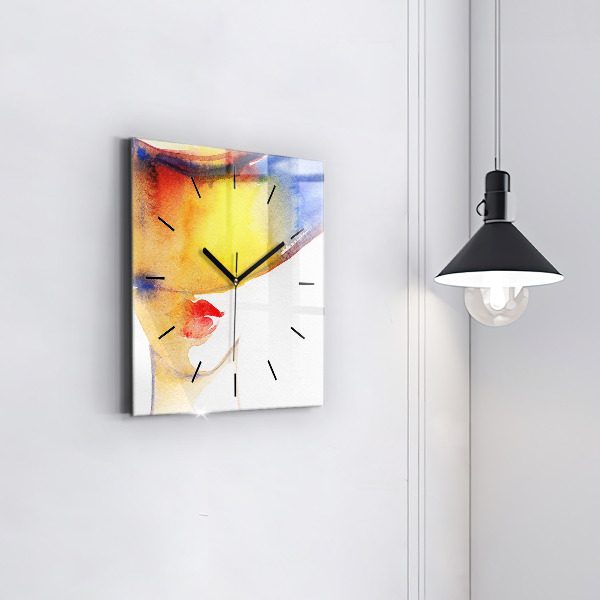 Zegar na ścianę kwadratowy Kobieta w kapeluszu