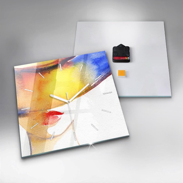 Zegar na ścianę kwadratowy Kobieta w kapeluszu