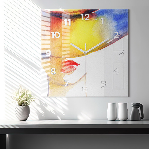 Zegar na ścianę kwadratowy Kobieta w kapeluszu