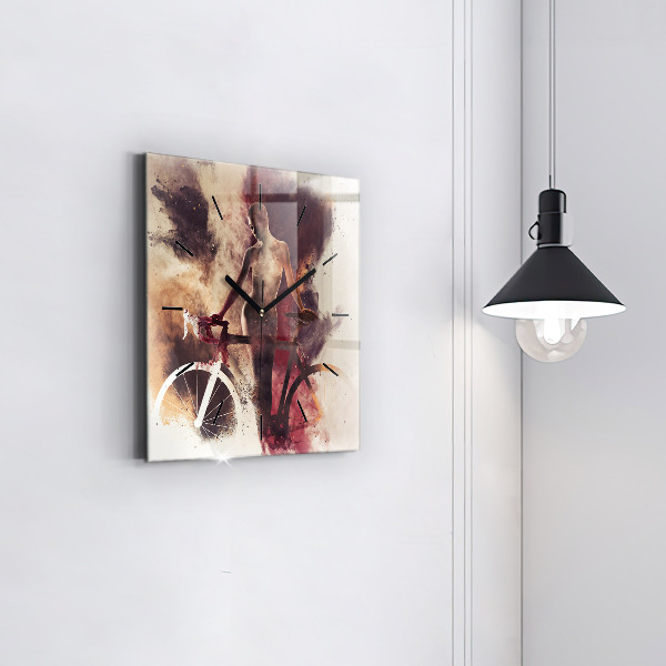 Zegar na ścianę kwadratowy Kobieta i rower