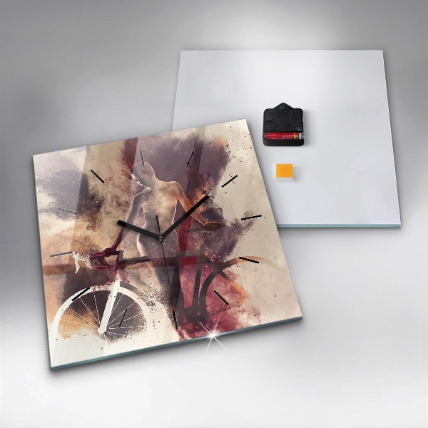 Zegar na ścianę kwadratowy Kobieta i rower