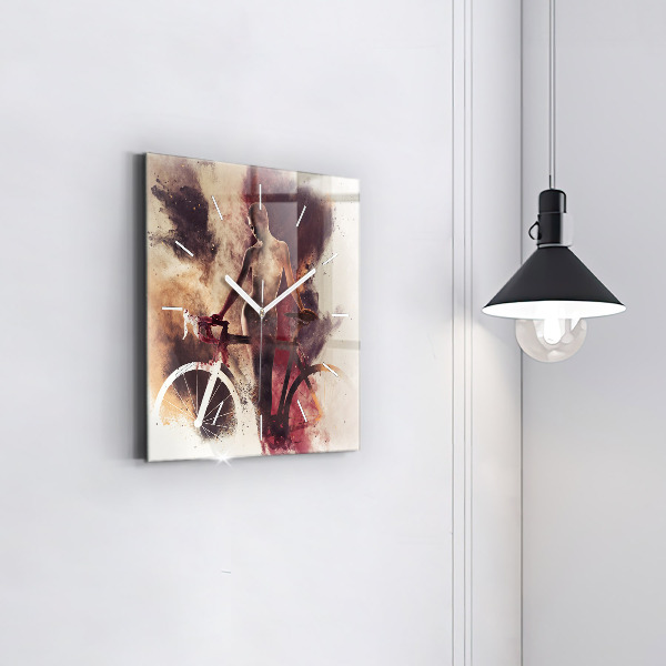 Zegar na ścianę kwadratowy Kobieta i rower