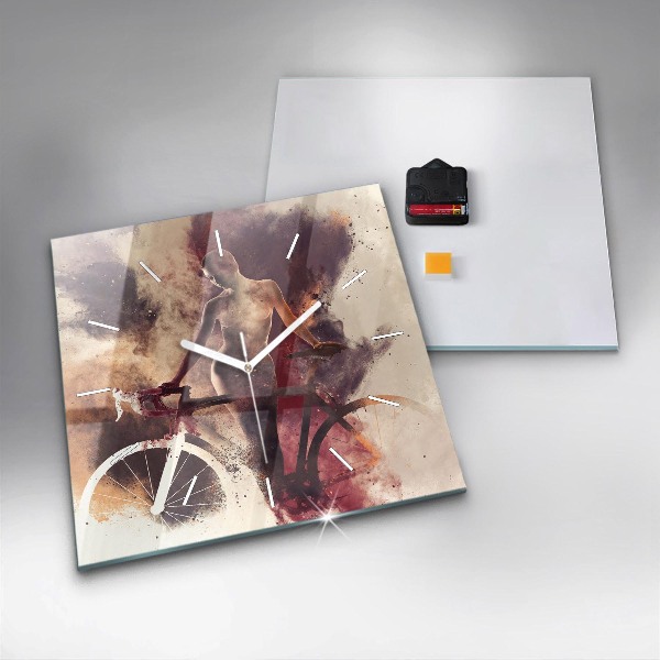 Zegar na ścianę kwadratowy Kobieta i rower